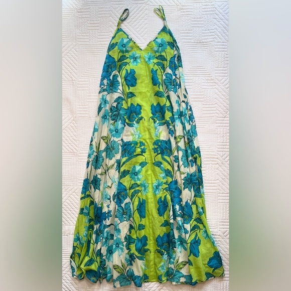 Haute Hippie Floral Green and Blue Long Maxi Dress Haute Hippie Floral Green and Blue Long Maxi Dress